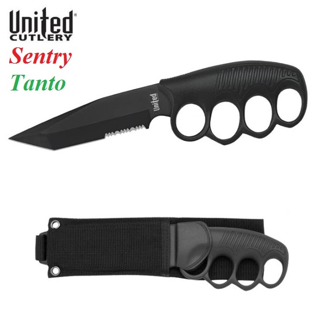 Coltello sentry tanto - coltello militare knuckle con lama tanto nera dentata e fodero ascellare - marca united.
